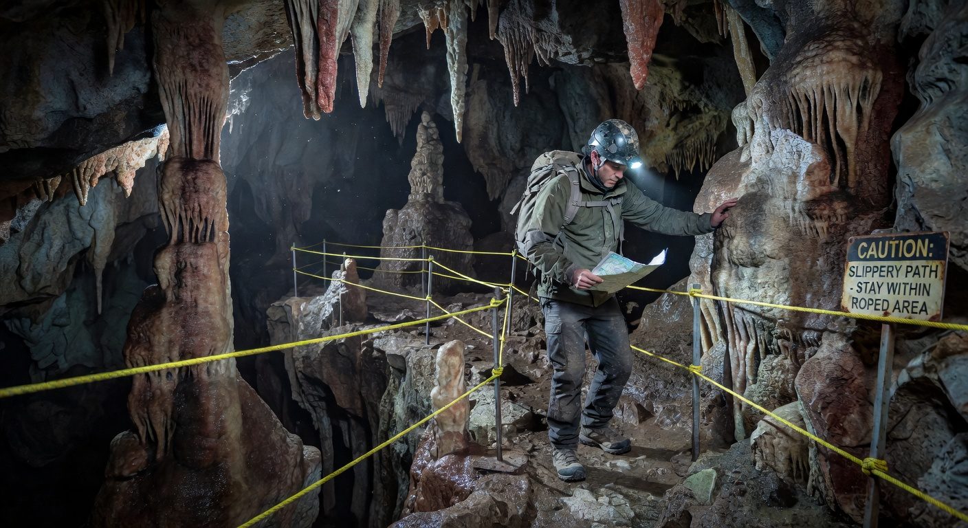 Explorer in cave — finding the path less traveled